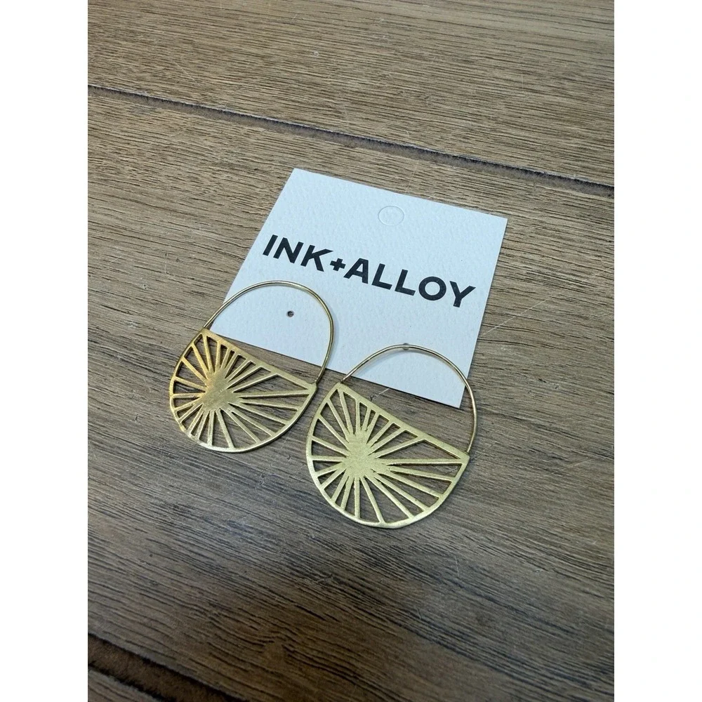 Ink + Alloy Sunburst Hoop Earrings Chic Brass Geometric Statement Gold Handmade